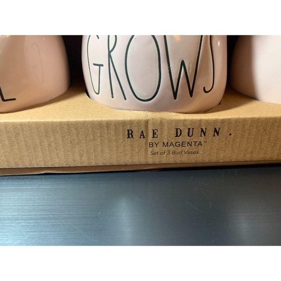 RAE DUNN Pink Love Grows Here Mini Ceramic Vases NWT - Picture 3 of 7